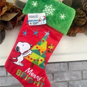 Peanuts Snoopy Woodstock Holiday Christmas Stocking Red Green Merry & Bright Ruz